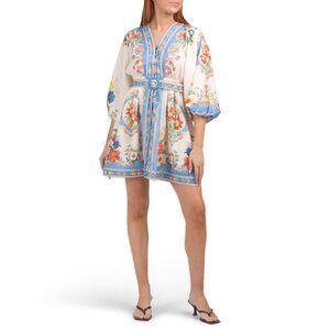 DALIA MACPHEE Multi Balloon Sleeve Floral Mini Dress With Belt